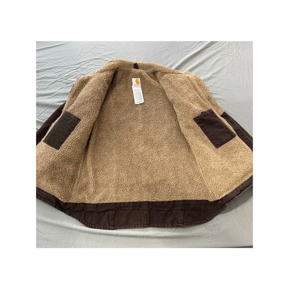 Vintage Dark Brown Carhartt Canvas Cayon Sherpa Lined Jacket Medium 8/10 WJ022 - Picture 7 of 10
